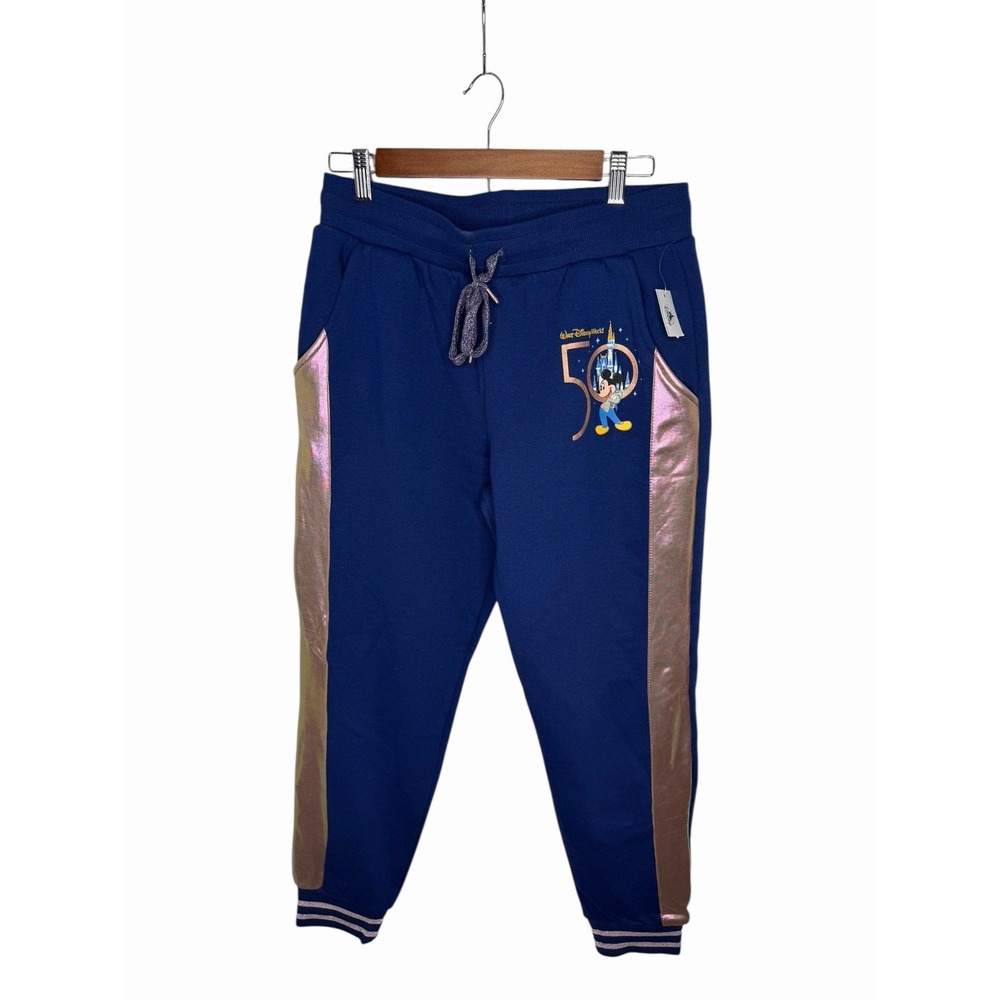 Walt Disney World 50th Anniversary Iridescent Mickey & Castle Blue Joggers Sz M